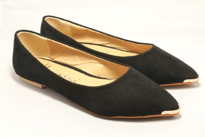 Black Faux Suede and Gold Flats