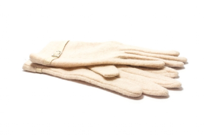 Cream Knit Gloves with Buckle