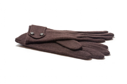 Brown Knit Gloves with Button Trim