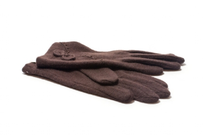 Brown Knit Gloves with Bow Trim