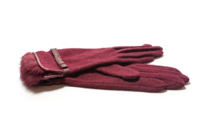 Wine Knit Gloves with Fur Trim