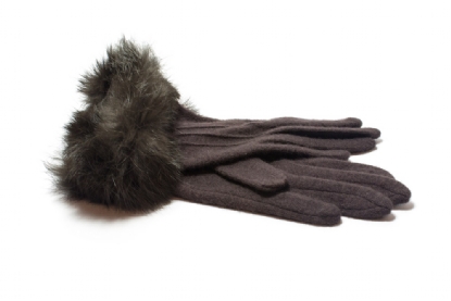 Brown Knit Gloves with Fur Cuff