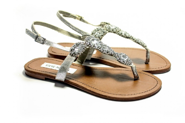 Silver Crystal encrusted T-bar sandals in Silver.

