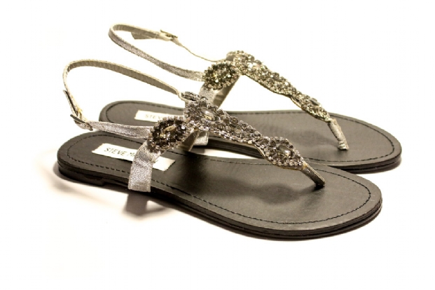 Black Diamond Crystal encrusted T-bar sandals in Silver.