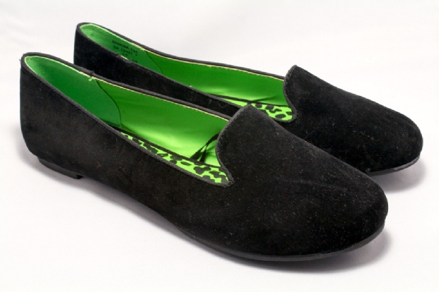 Black faux suede slipper style flats.