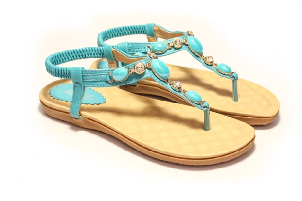 Turquoise Gemstone set T-bar toe post sandal.