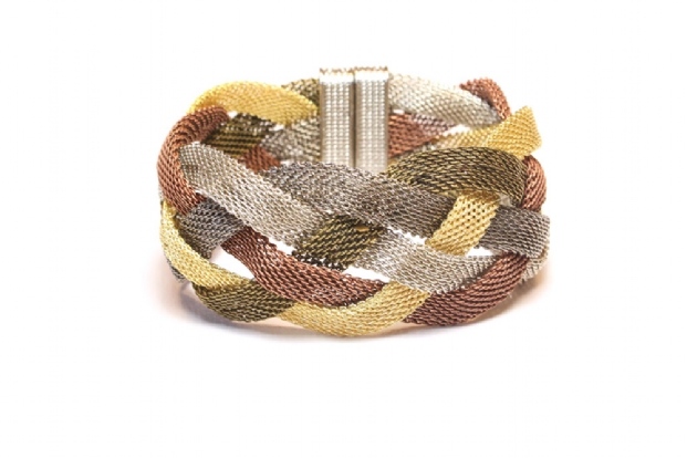 Woven mesh bangle in browns and golds.