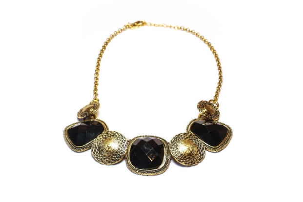 Collar style 'antique' gold & black necklace.