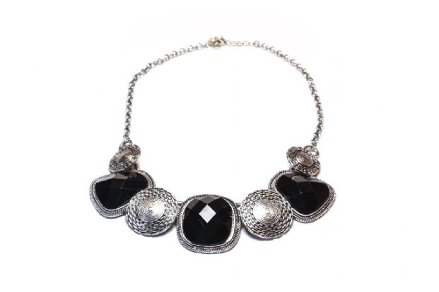 Collar style 'antique' silver & black necklace.