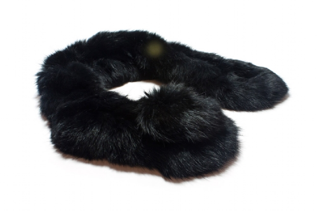 Black Fur Scarf/Collar with Pom-pom Fastening