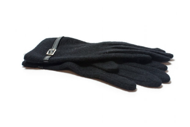 Black fine-knit gloves with stylish buckle trim