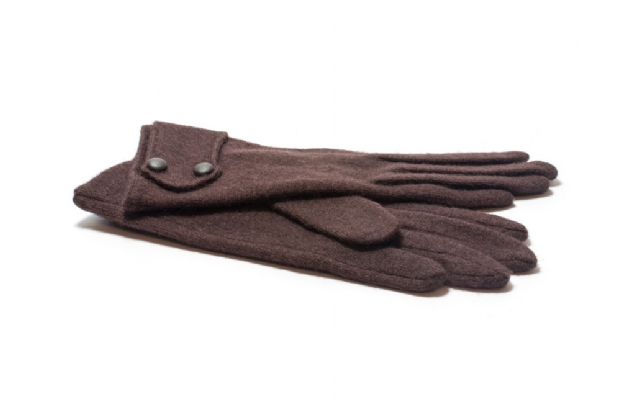 Brown fine-knit gloves with twin button trim