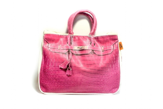 Purple 'Birkin' print tote back with cream trim.